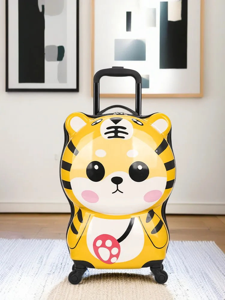 Lightweight Travel Kids Cartoon Luggage 3D Tiger Design Wheeled Suitcase Children's Carry-on with 360° Spinner Wheels