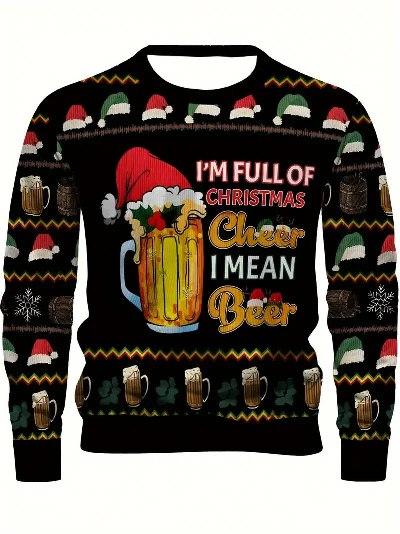 Funny Santa Claus Print Fashion Sports Sweaters Men's Casual Round Neck Pullover Hoodie Ugly Cugly Christmas Sweater Women Tops