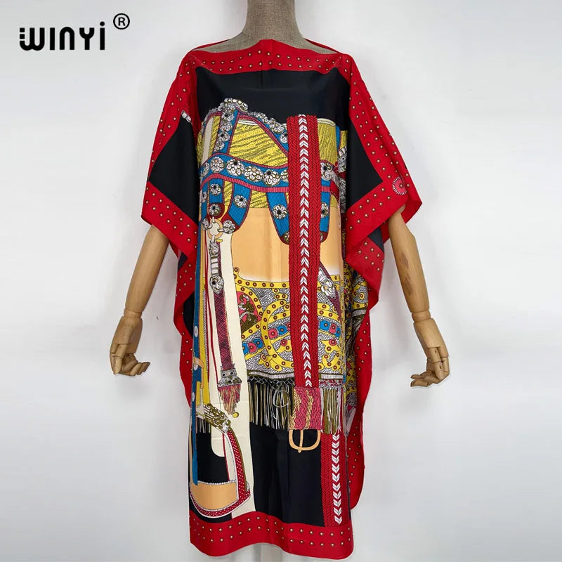 Printed Dresses For Women 2022 Fashion Design Loose Dress Batwing Maxi Long Femme Vestidos Summer Autumn Party Elegant Dress