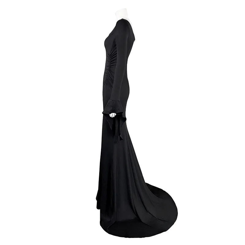 Womens Morticia Addams Dress Halloween Costumes for Women Adult Addams Family Costume Maxi Dress V-Neck Long Sleeve