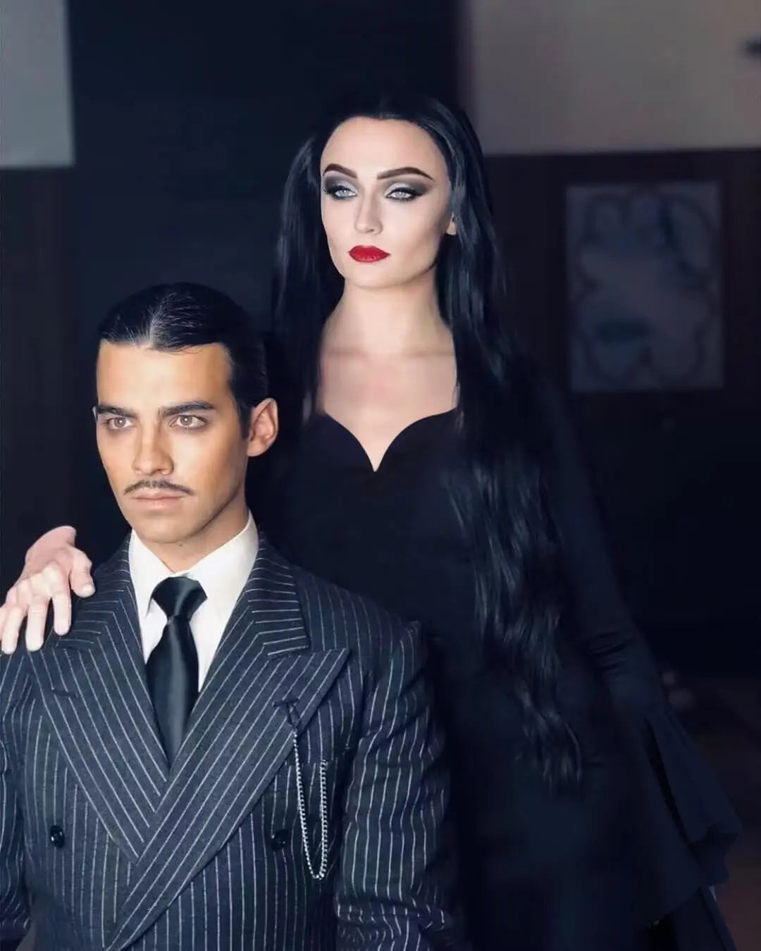 Womens Morticia Addams Dress Halloween Costumes for Women Adult Addams Family Costume Maxi Dress V-Neck Long Sleeve
