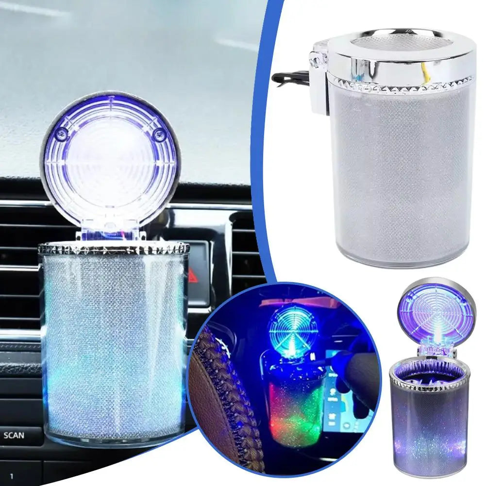 Portable Car Ashtray With LED Light Universal Multifunctional Air Vent Ashtray Flame Retardant Cigarette Holder Box