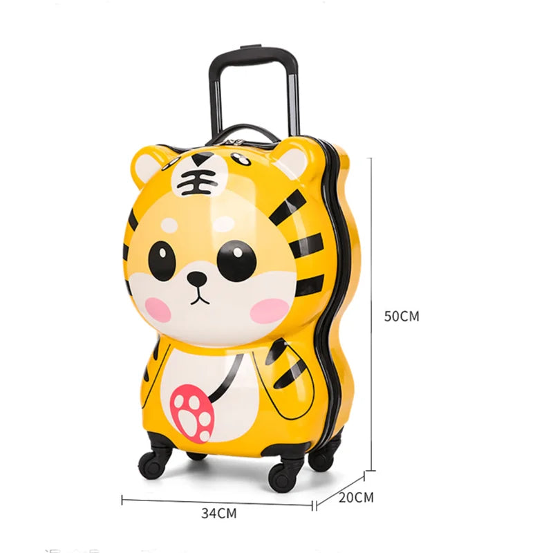 Lightweight Travel Kids Cartoon Luggage 3D Tiger Design Wheeled Suitcase Children's Carry-on with 360° Spinner Wheels