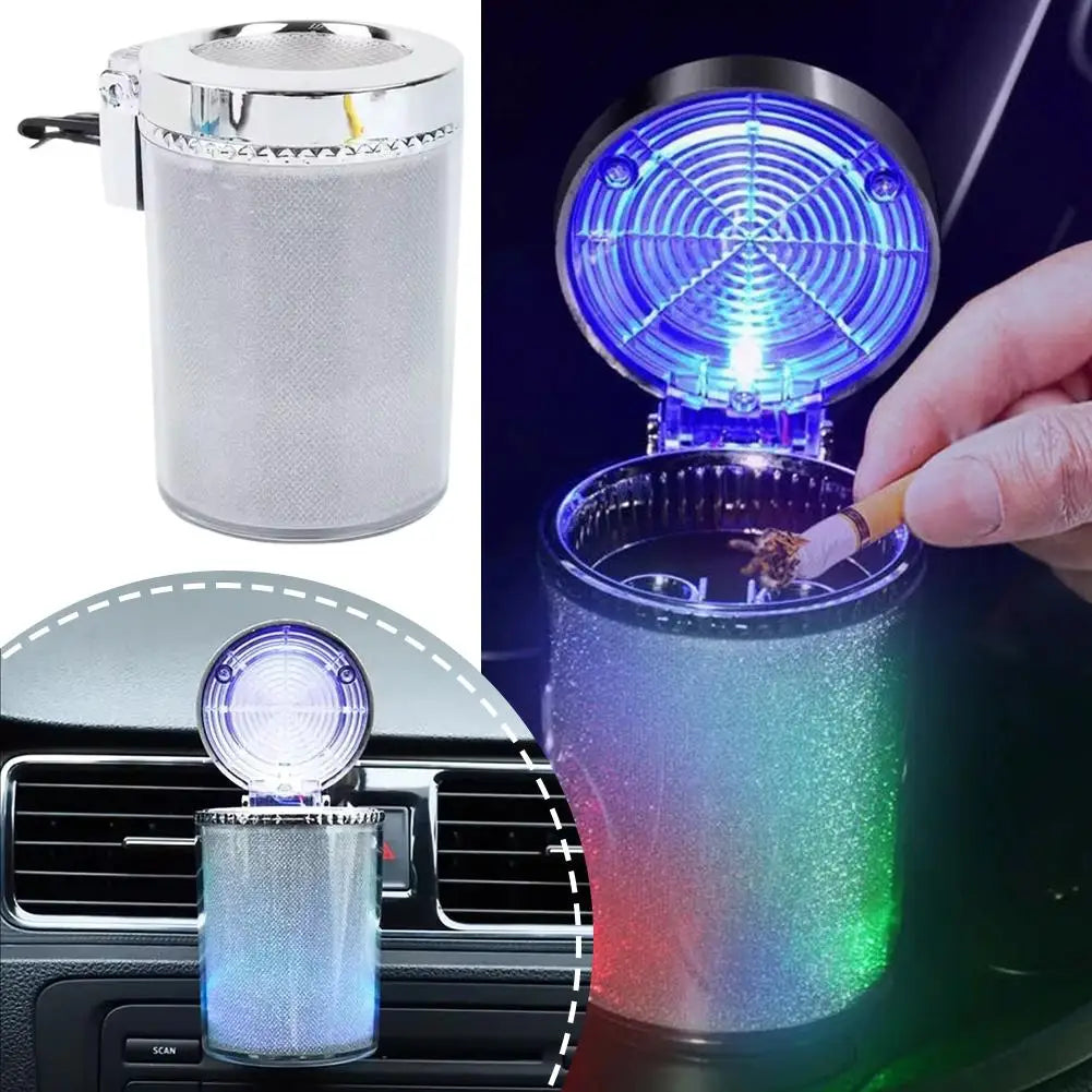 Portable Car Ashtray With LED Light Universal Multifunctional Air Vent Ashtray Flame Retardant Cigarette Holder Box