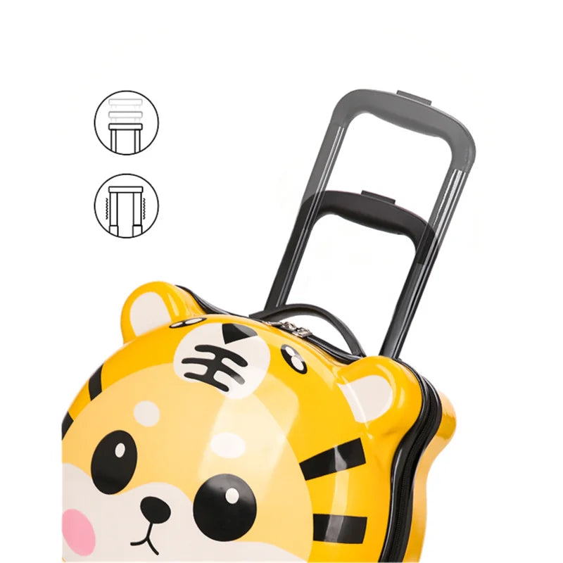 Lightweight Travel Kids Cartoon Luggage 3D Tiger Design Wheeled Suitcase Children's Carry-on with 360° Spinner Wheels