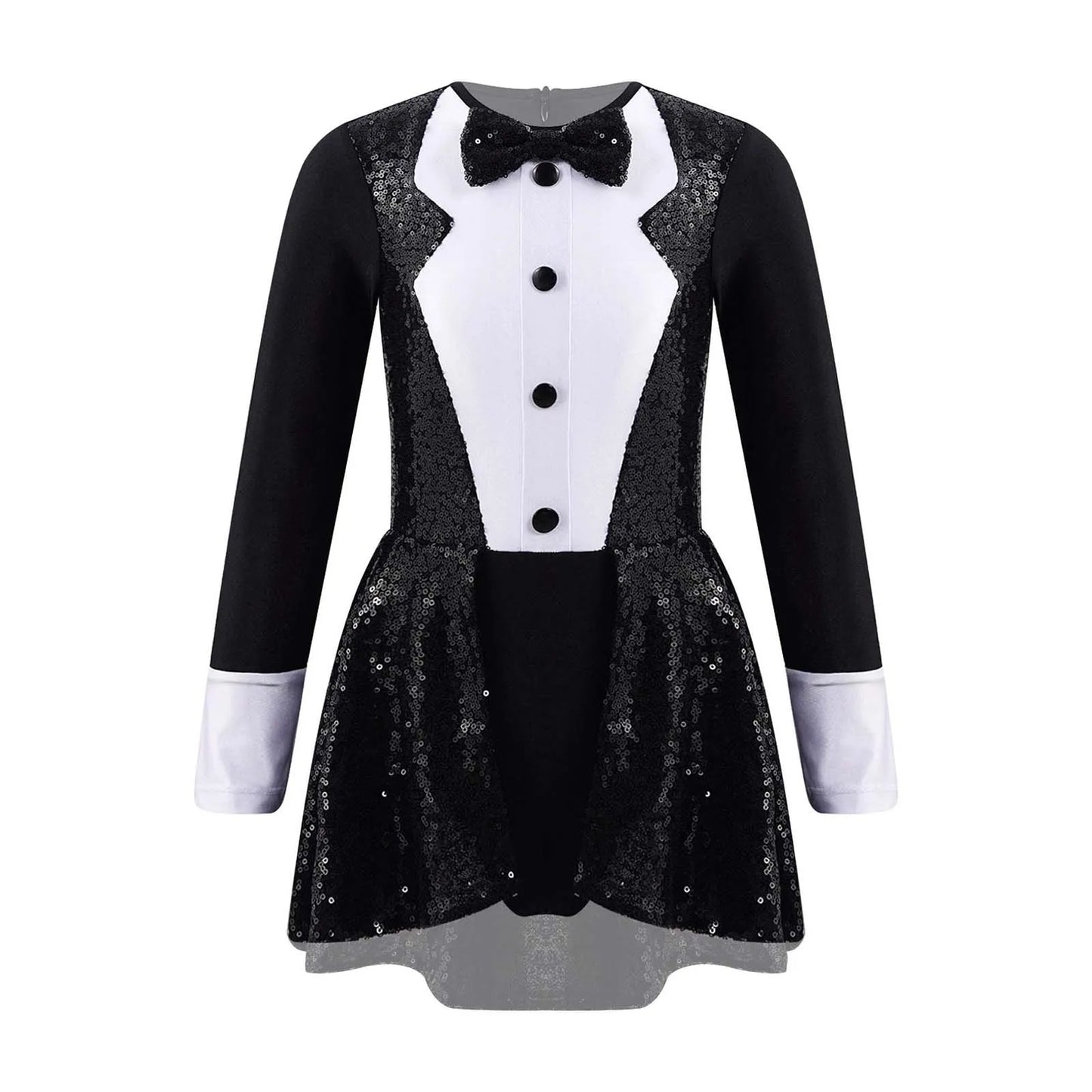 Girls Circus Magician Costume Halloween Party Cosplay Magic Show Dress Up Shiny Sequin Leotard Dress with Hat Magic Wand Gloves