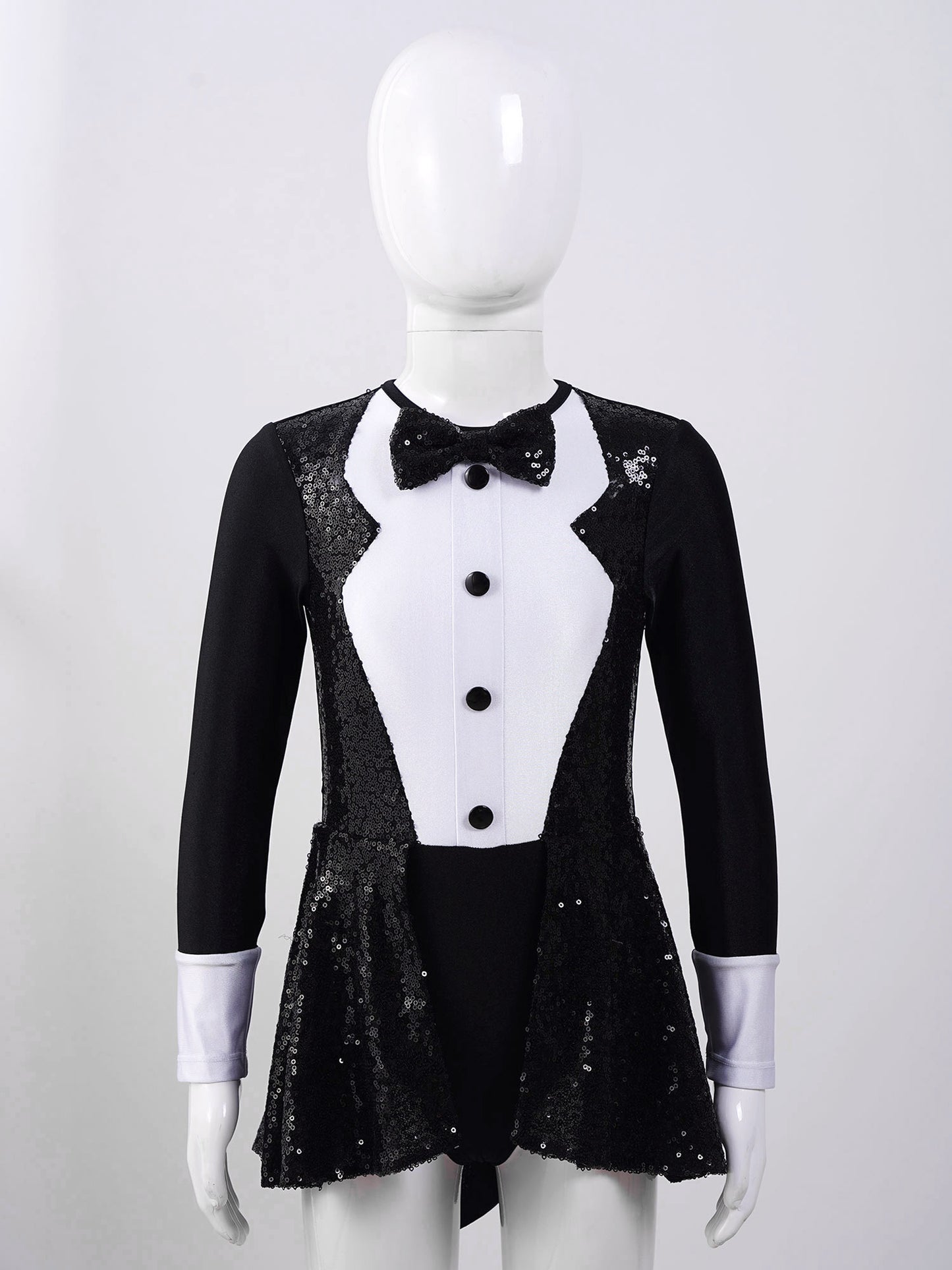 Girls Circus Magician Costume Halloween Party Cosplay Magic Show Dress Up Shiny Sequin Leotard Dress with Hat Magic Wand Gloves
