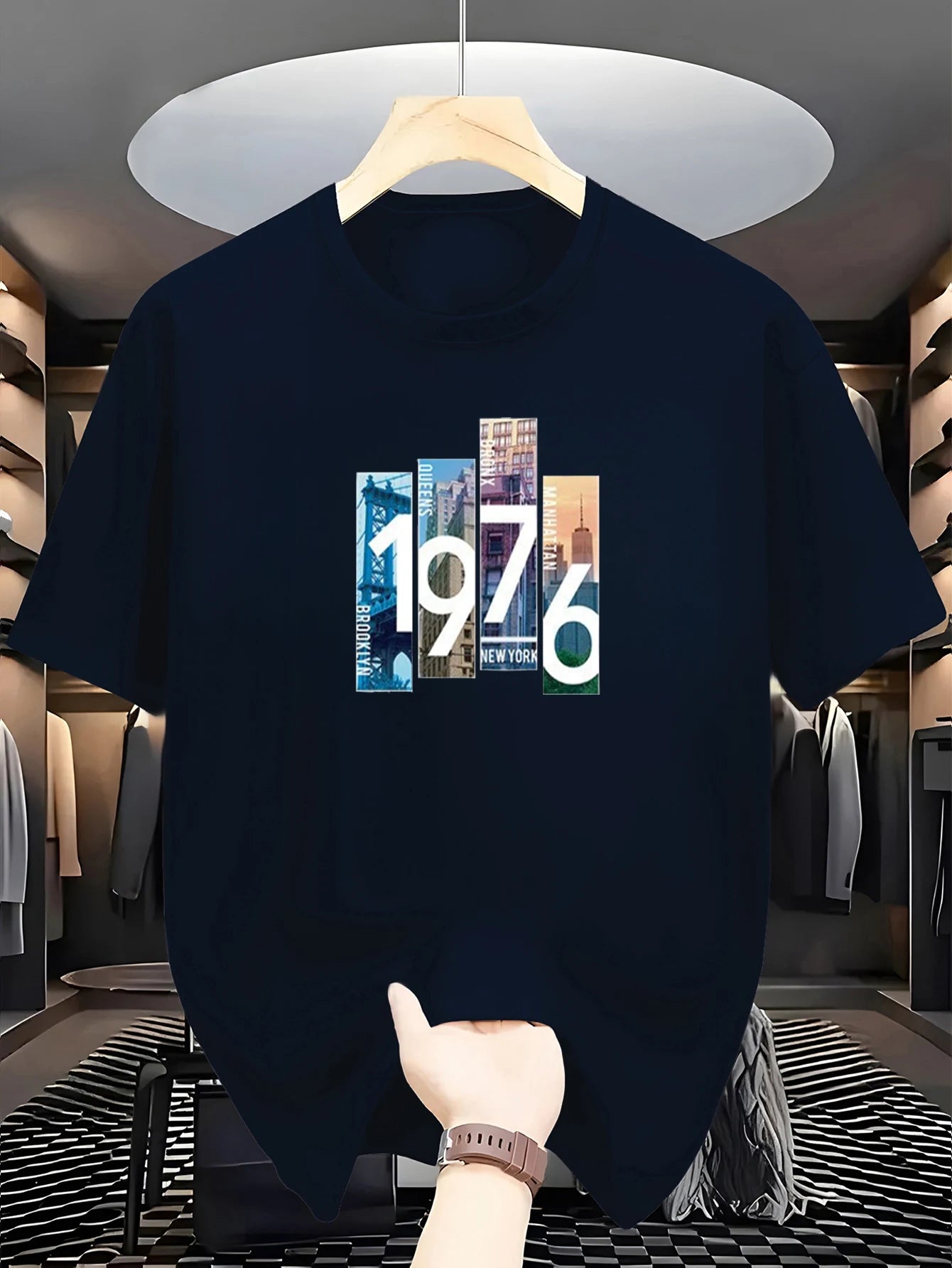 Men's Fashion T-Shirt 1976 Print Trendy Street Sport Top Casual Comfortable Men'swear for Youth