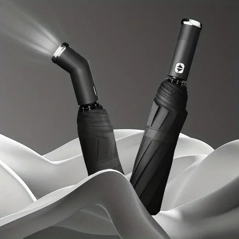 Fully Automatic Reverse Folding Umbrella With LED Flashlight 10Ribs Windproof Reflective Stripe UV Umbrellas For Sun Or Rain Day