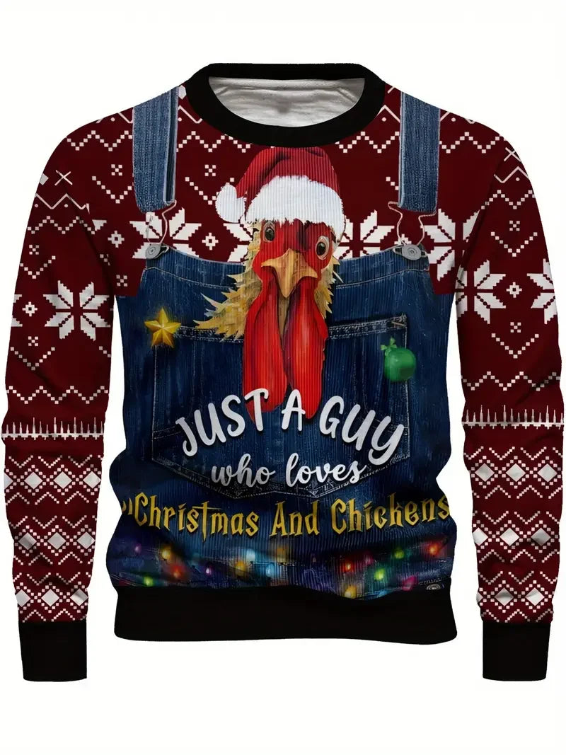 Funny Santa Claus Print Fashion Sports Sweaters Men's Casual Round Neck Pullover Hoodie Ugly Cugly Christmas Sweater Women Tops