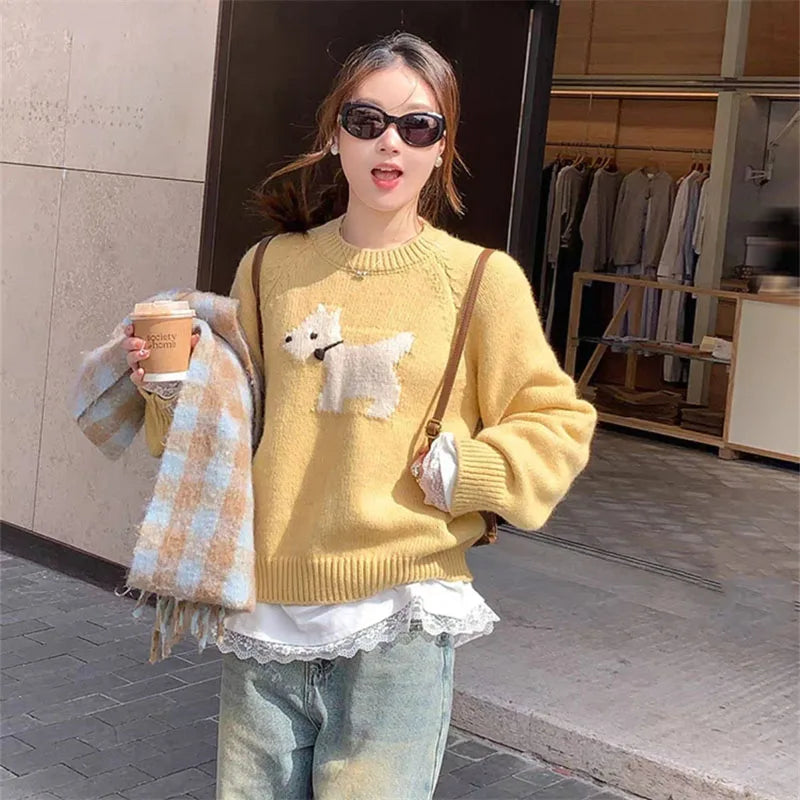 Blue high-end design puppy sweater, loose, thick, comfortable and exquisite women's pullover sweater in autumn and winter