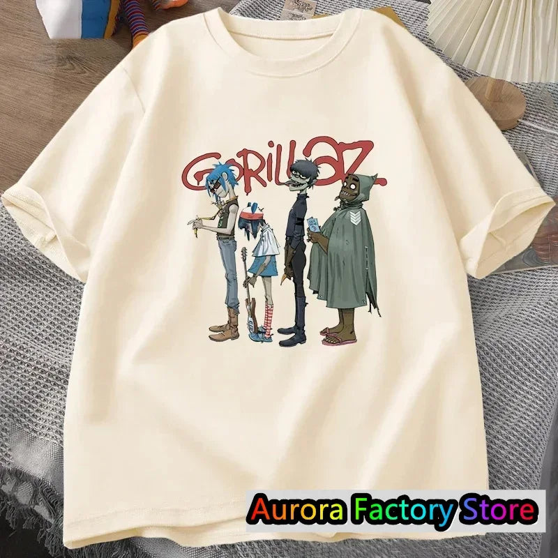Trend Band Gorillaz Printed T Shirts Men Women The High Street Fashion Oversized T-shirts Gothic Hip Hop Short Sleeve T-shirt