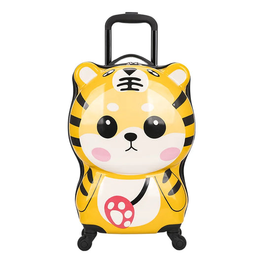 Lightweight Travel  Kids Cartoon Luggage 3D Tiger Design Wheeled Suitcase Children's Carry-on with 360° Spinner Wheels