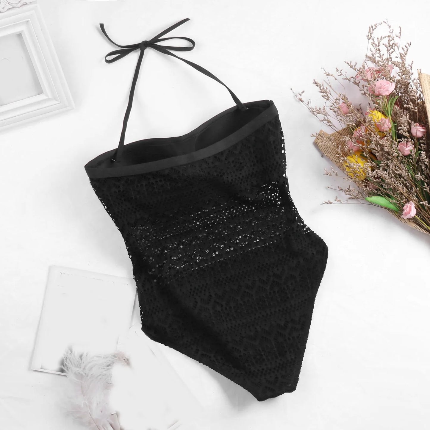 Women Fashion Bodysuit Bikini Summer Swimwear Mesh Bandage Cut Out Sleeveless Bathing Suits Sexy Thong Swimsuits
