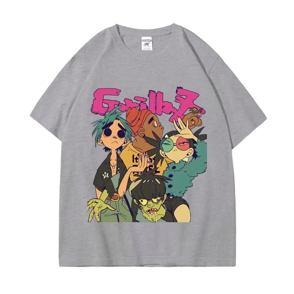 Trend Band Gorillaz Printed T Shirts Men Women The High Street Fashion Oversized T-shirts Gothic Hip Hop Short Sleeve T-shirt