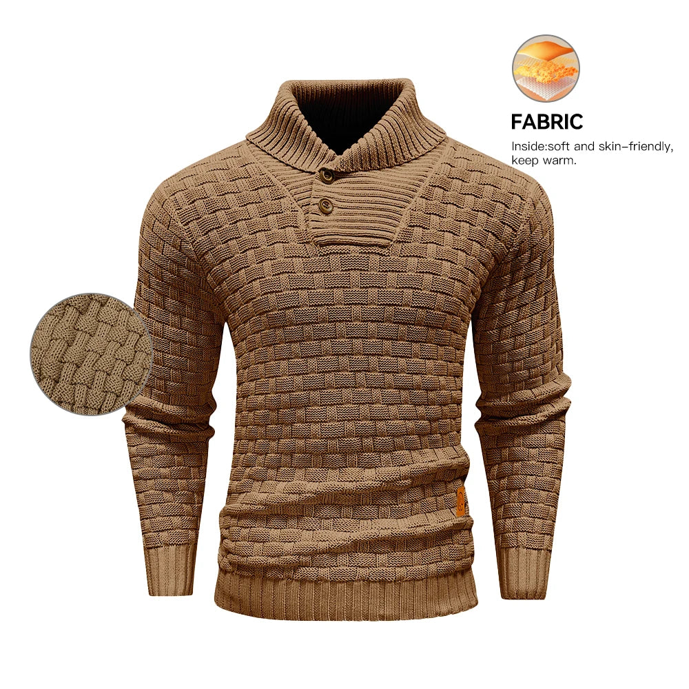 Men’s Sweater Winter Knitted Crew Neck Warm Soft Long Sleeve Pullover Textured Ribbed Edge Comfortable High Quality Top US Size