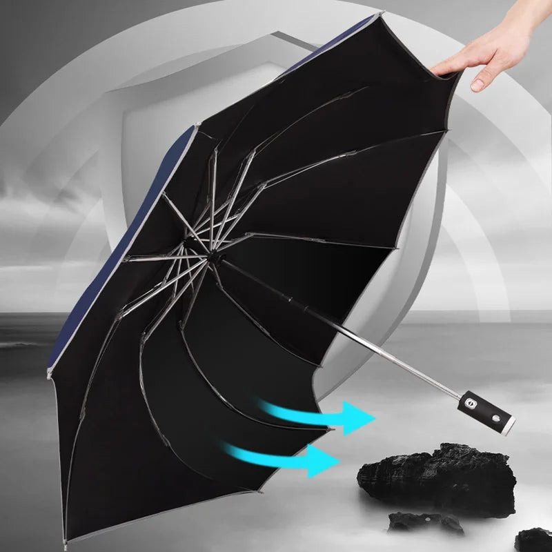 Built In Flashlight Fully Automatic LED Umbrella 10 Rib Windproof UV Sun Rain Protection Waterproof Reflective Canopy for Safety