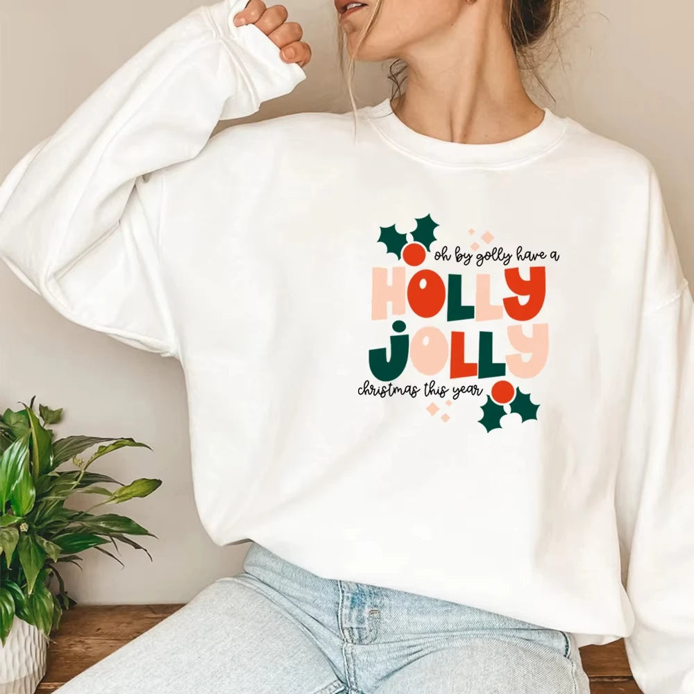 Holly Jolly Christmas Sweatshirt Vintage Christmas Hoodie Retro Holiday Ugly Sweater Unisex Tis The Season Cewneck Sweatshirts