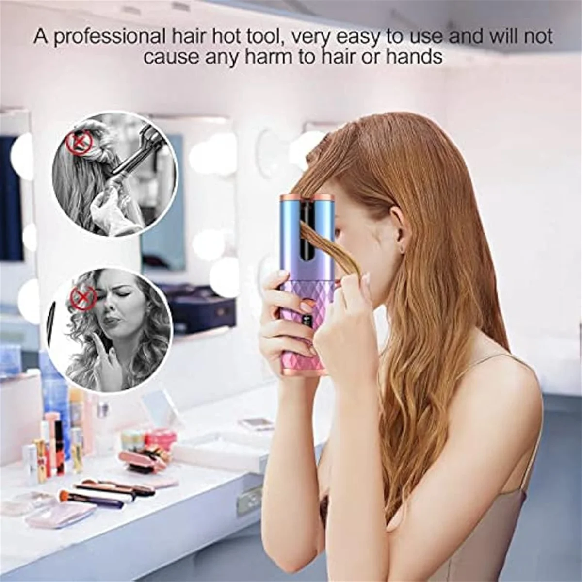 New Automatic Curling Iron, Cordless Auto Hair Curler,Portable Rotating Curling Wave Wand Styling Tool, Auto Shut Off