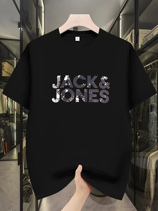 Men's Trend T-shirt Letter Printing Slim Fit Round Neck Youth Male Tees 2025 Summer Fashion Causal Versatile Blue Tops Clothing