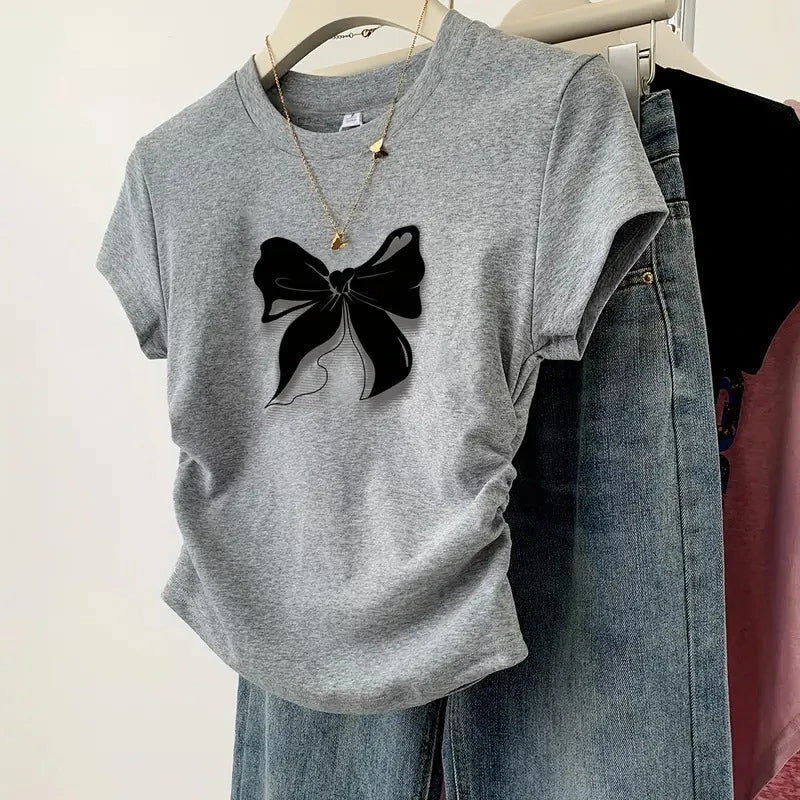 Slim T-shirts Trendy Vintage Butterfly Print Shirt Short Sleeve O Neck Top 2025 Summer New Streetwear Women's Casual Clothes