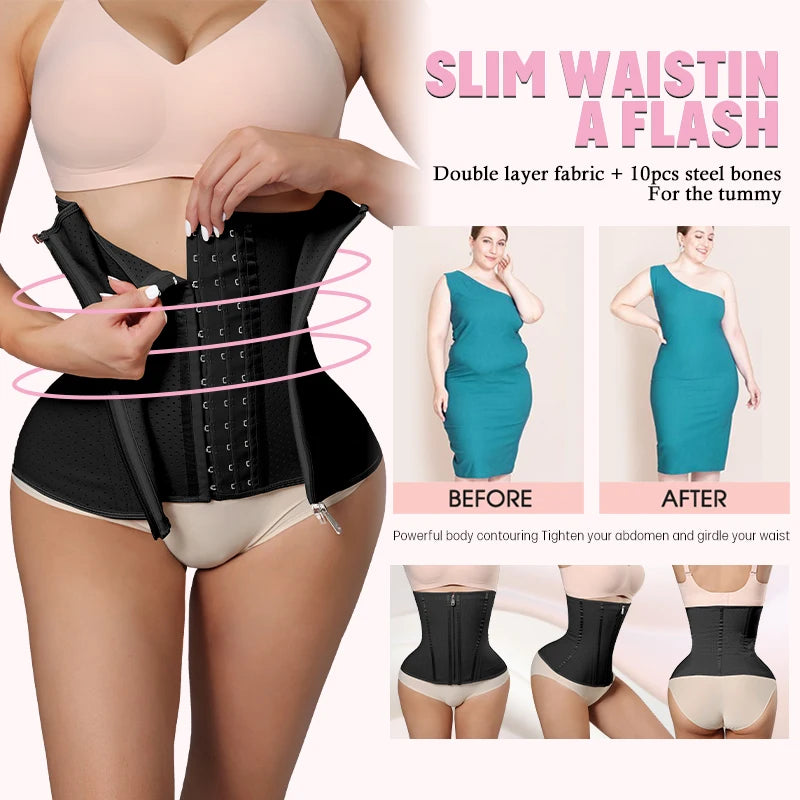 Breathable Latex Waist Cinchers Trainer Belt Slimming  Women High Compression Tummy Control Faja With Zipper