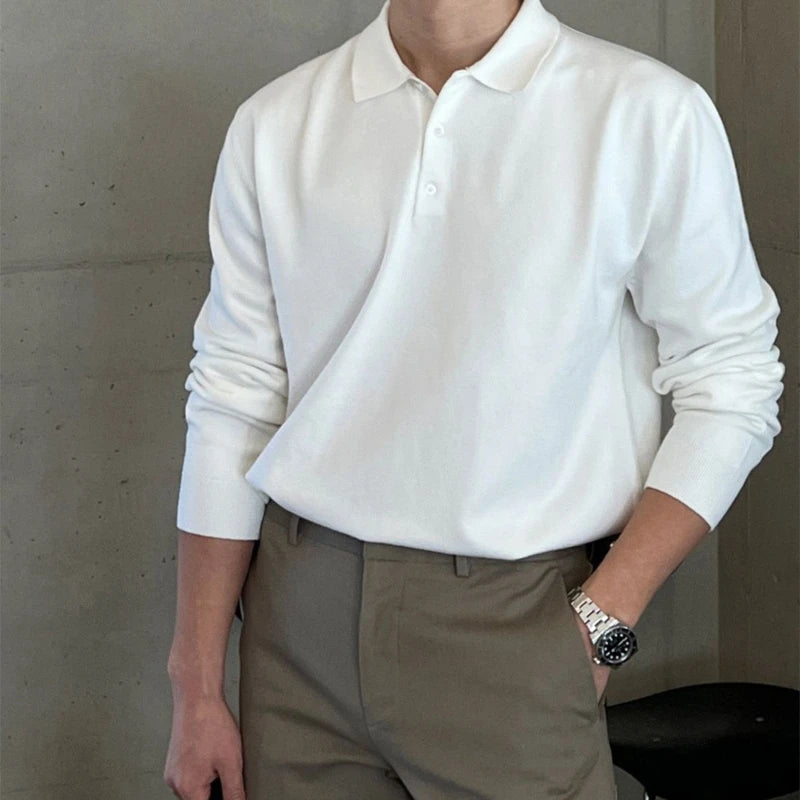 Spring Autumn New Fashion Turn-down Collar Long Sleeve Solid T-Shirts Men's Clothing Button All-match Bottoming Shirt Trend Tops