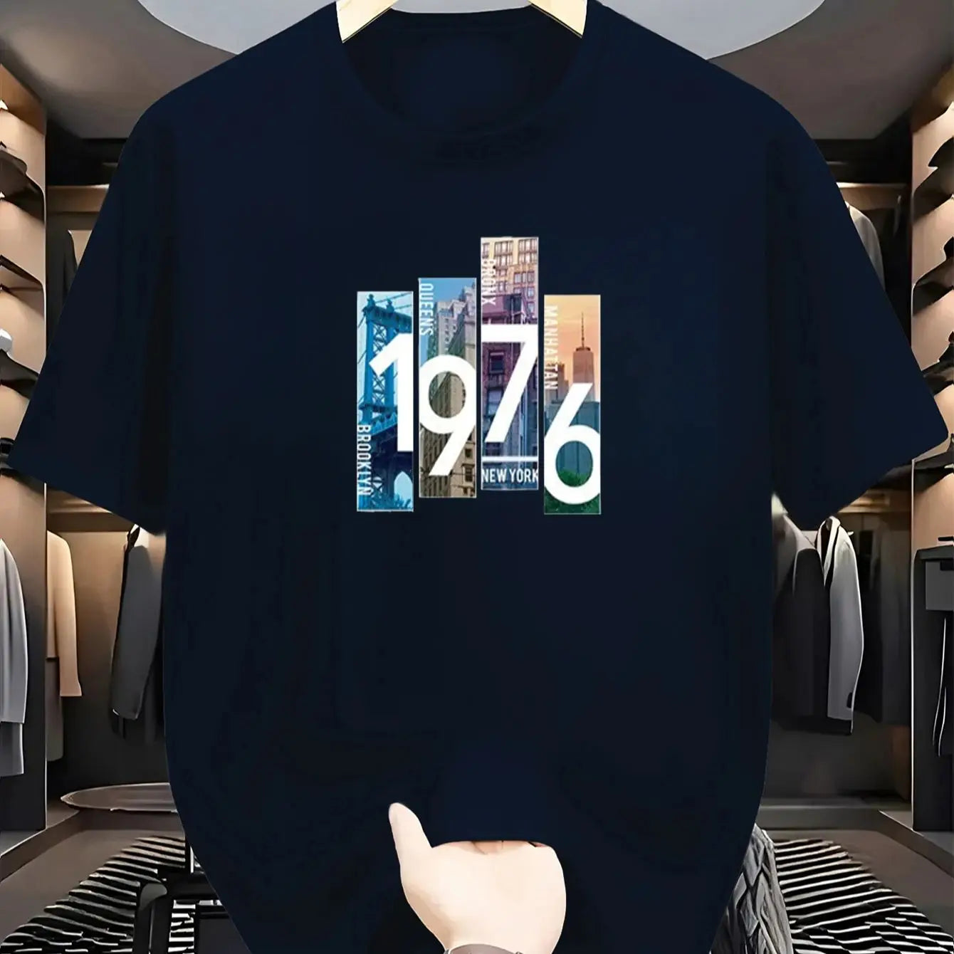 Men's Fashion T-Shirt 1976 Print Trendy Street Sport Top Casual Comfortable Men'swear for Youth