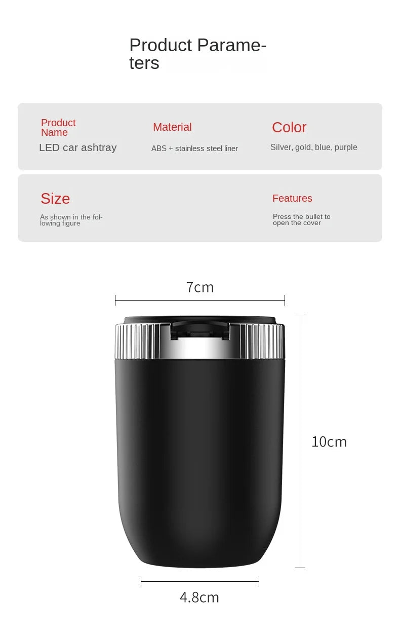 Car Ashtray Creative Personality Car Ashtray with Lid LED Light Dual Use in Car and Home Ashtray