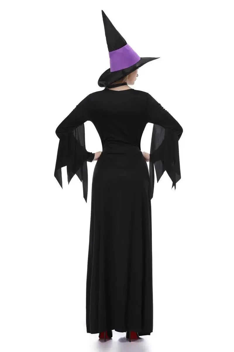 Women Halloween Witch Costume Adult Role Playing Purple Witch Dress Cosplay Performance Dress