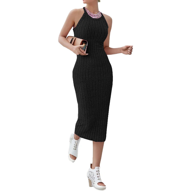 Women's sweater dresses, round neck, solid color, versatile, without belt, knitted sweater dress