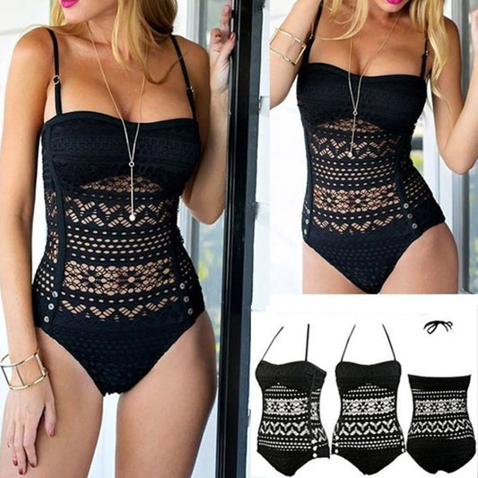 Women Fashion Bodysuit Bikini Summer Swimwear Mesh Bandage Cut Out Sleeveless Bathing Suits Sexy Thong Swimsuits