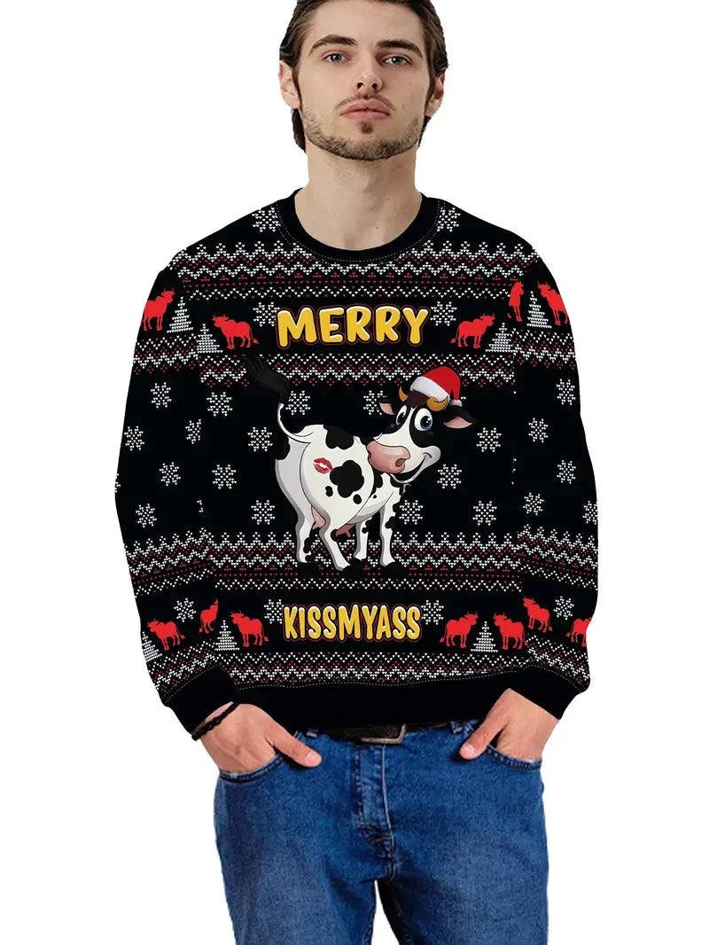 Funny Santa Claus Print Fashion Sports Sweaters Men's Casual Round Neck Pullover Hoodie Ugly Cugly Christmas Sweater Women Tops