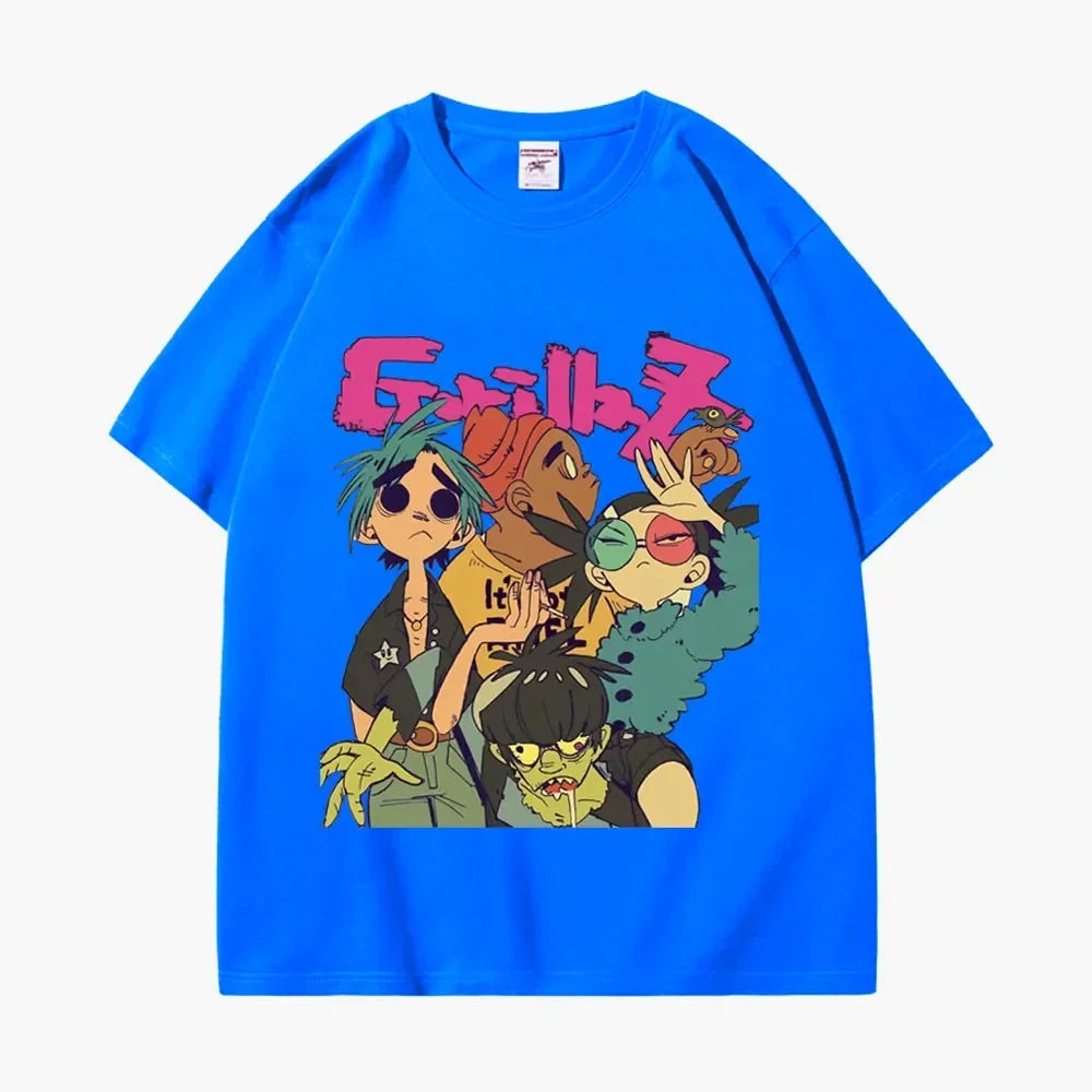 Trend Band Gorillaz Printed T Shirts Men Women The High Street Fashion Oversized T-shirts Gothic Hip Hop Short Sleeve T-shirt