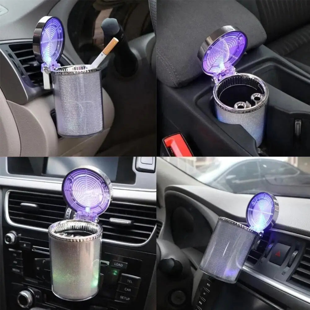 Portable Car Ashtray With LED Light Universal Multifunctional Air Vent Ashtray Flame Retardant Cigarette Holder Box