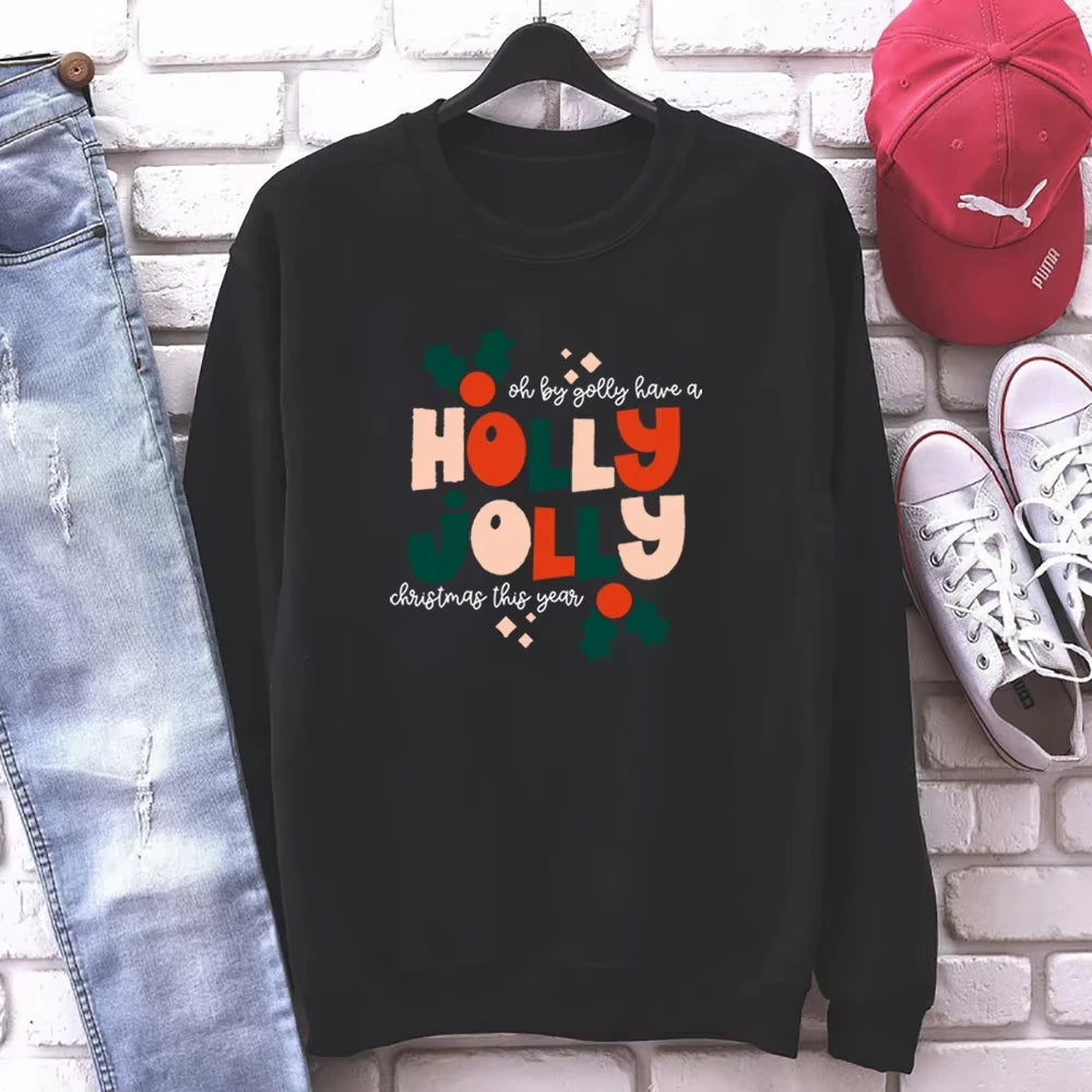 Holly Jolly Christmas Sweatshirt Vintage Christmas Hoodie Retro Holiday Ugly Sweater Unisex Tis The Season Cewneck Sweatshirts