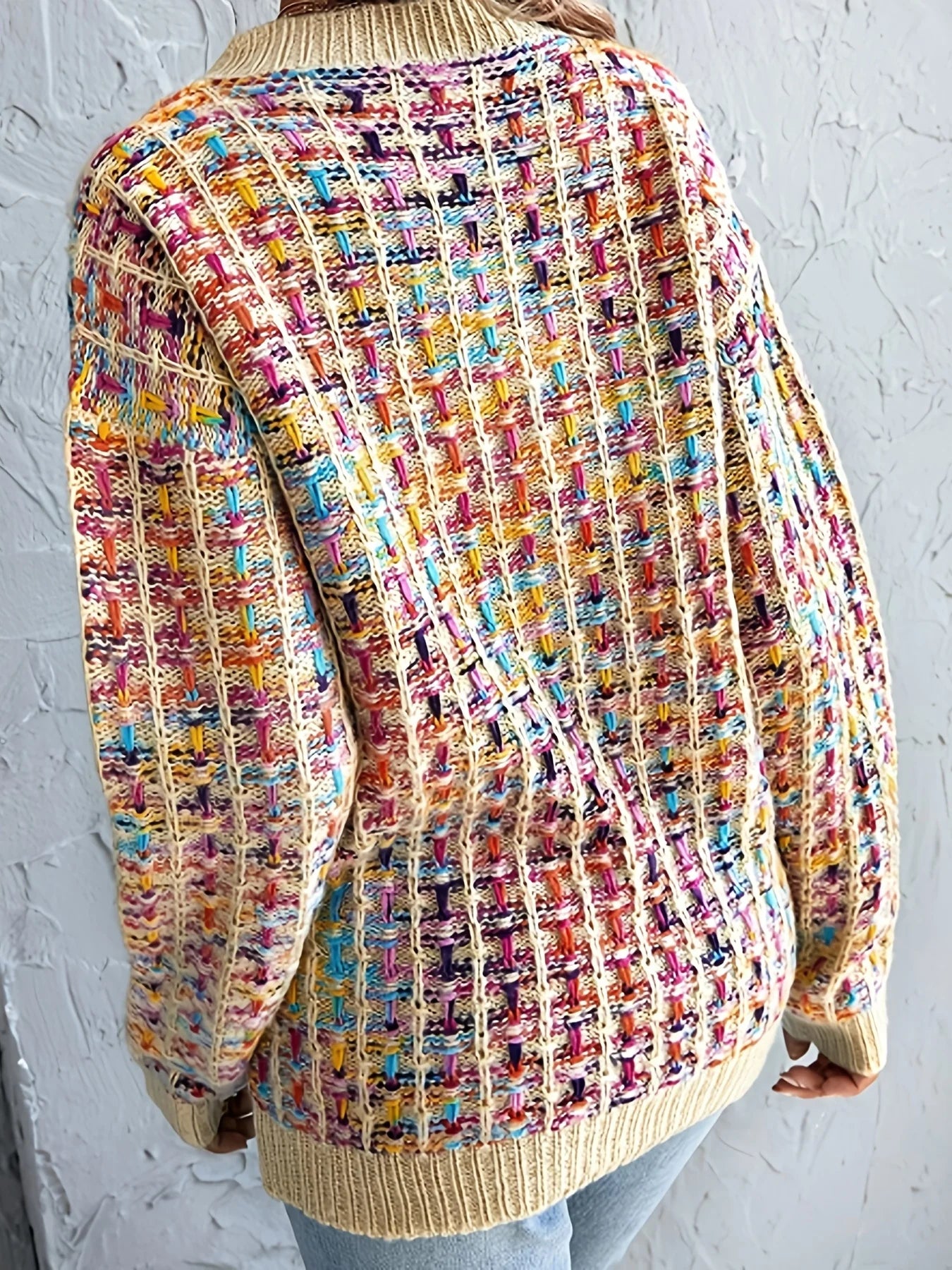 Colorful knitted sweater, casual round neck long sleeve sweater, women's clothing