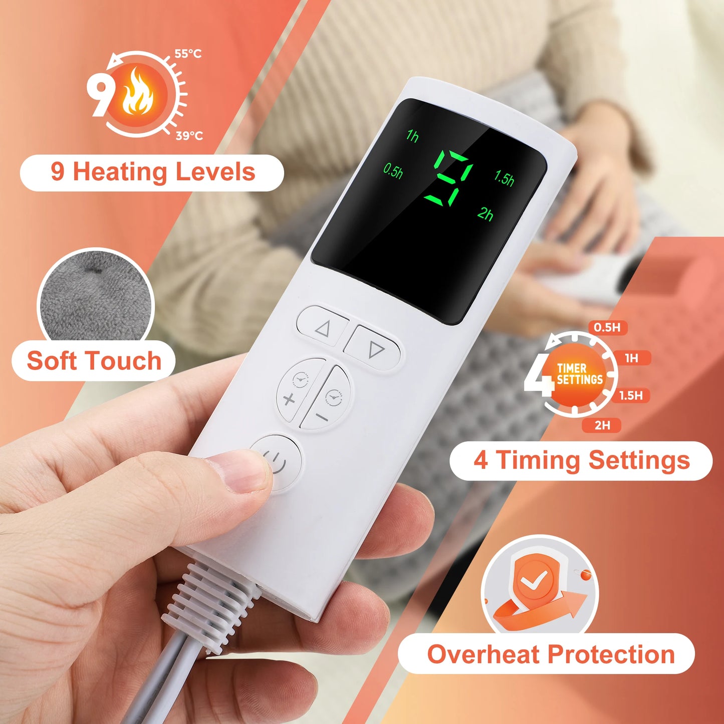 Electric Heating Pad Waist Back Warm Pad 9-level Temperature Control Waist Belt Office Home Gift Winter Warming Back Hand Warmer