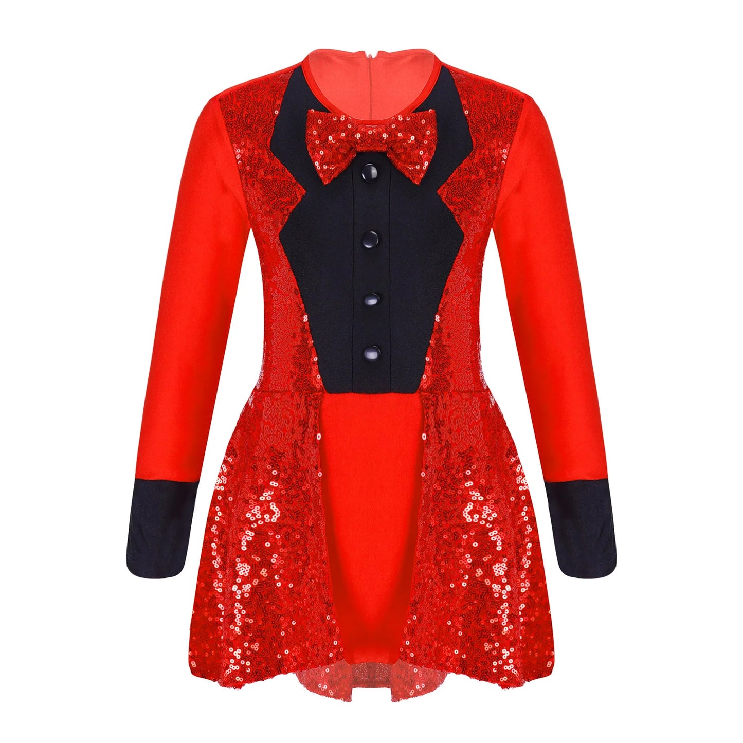 Girls Circus Magician Costume Halloween Party Cosplay Magic Show Dress Up Shiny Sequin Leotard Dress with Hat Magic Wand Gloves
