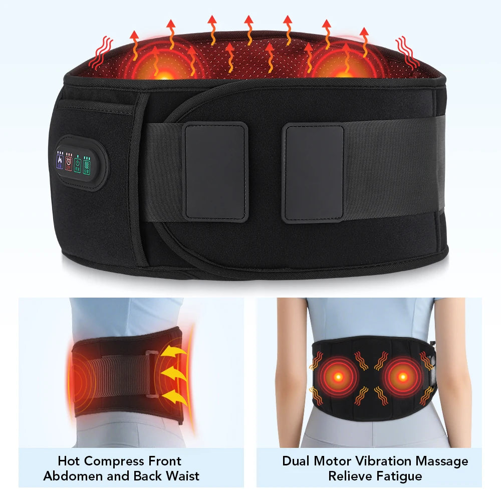 Electric Heating Waist Massager Back Support Belt 3 Levels Red Light Heat Vibration Hot Compress Brace Belt for Back Pain Relief