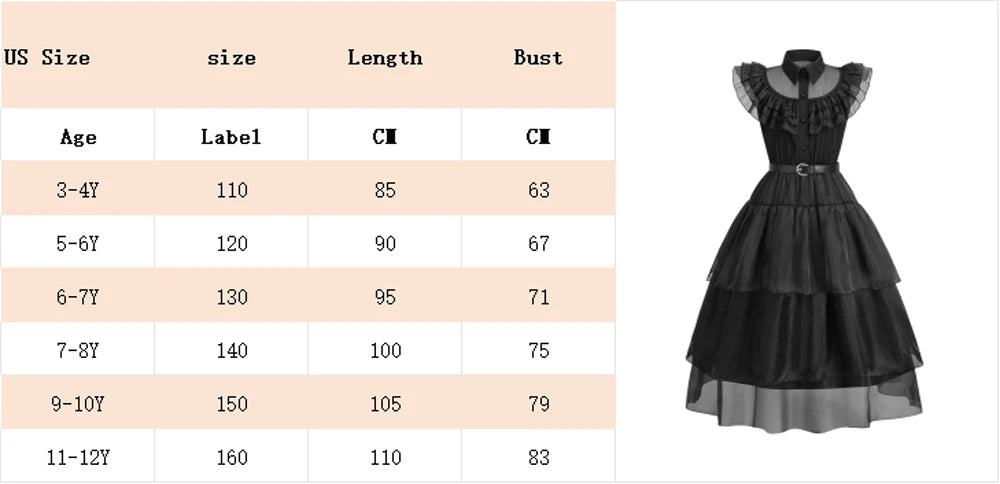 Wednesday Addams Costumes Girls Birthday Princess Costume Black Fancy Kids Halloween Carnival Dancing Party Suit for Girls