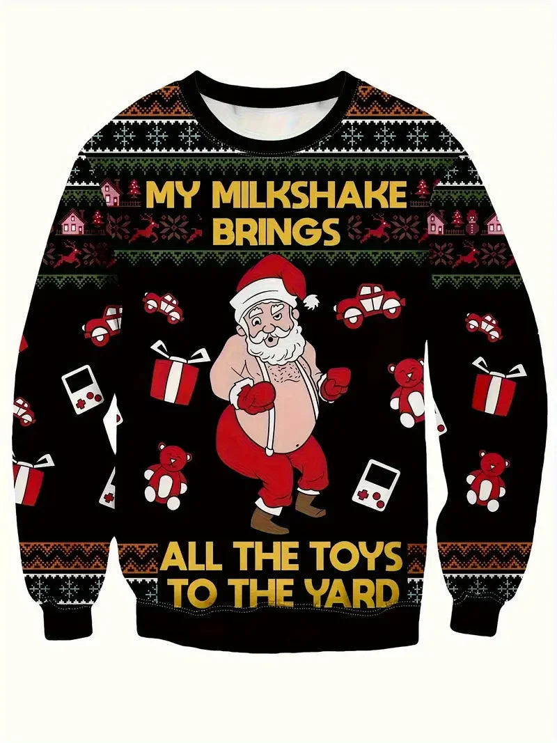 Funny Santa Claus Print Fashion Sports Sweaters Men's Casual Round Neck Pullover Hoodie Ugly Cugly Christmas Sweater Women Tops