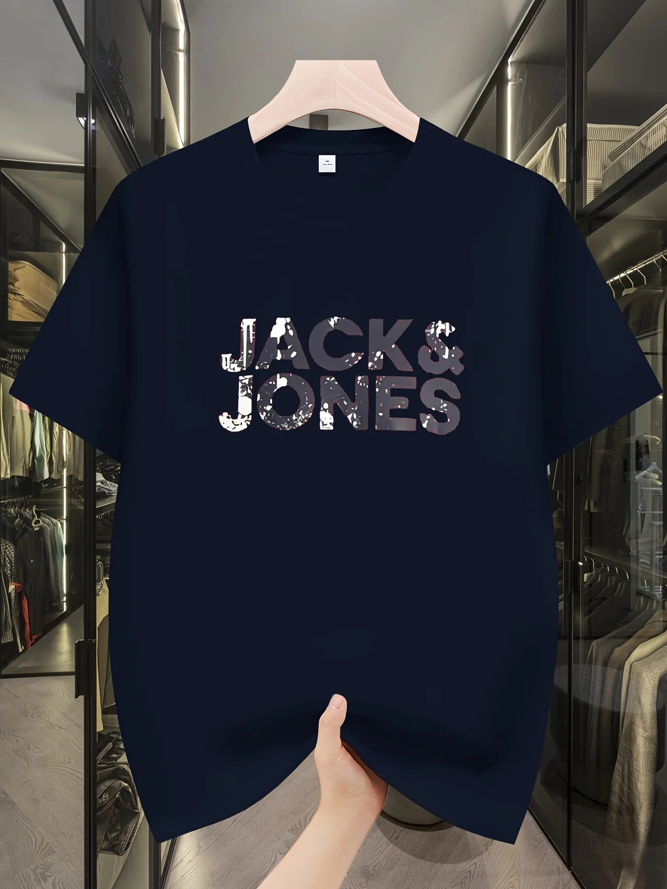 Men's Trend T-shirt Letter Printing Slim Fit Round Neck Youth Male Tees 2025 Summer Fashion Causal Versatile Blue Tops Clothing