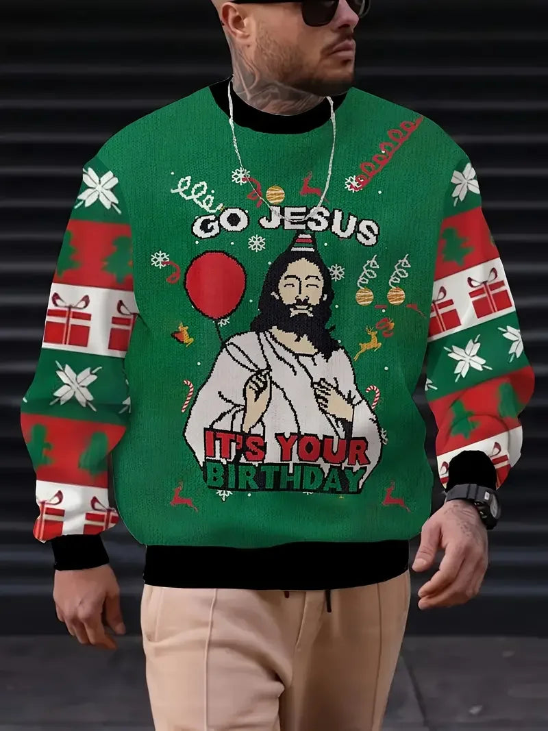 Funny Santa Claus Print Fashion Sports Sweaters Men's Casual Round Neck Pullover Hoodie Ugly Cugly Christmas Sweater Women Tops