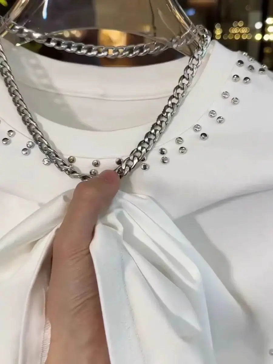 American Trend T-shirt Men's Short-sleeved Summer Fashion Heavy Industry Rivet Round Neck Youth Casual Handsome Versatile Top