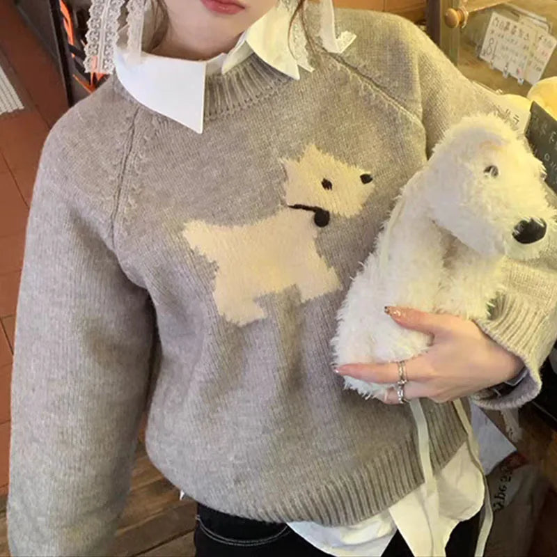 Blue high-end design puppy sweater, loose, thick, comfortable and exquisite women's pullover sweater in autumn and winter