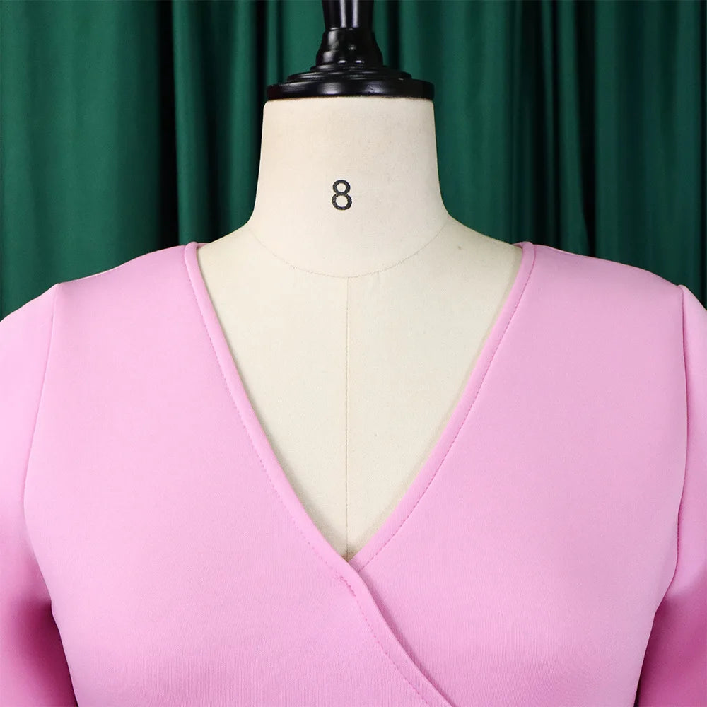 Elegant Party Dresses for Women V Neck Ruffles Sleeve High Waisted Pleated Mid Calf Luxury Birthday Dinner Vestidos Mujer Dress