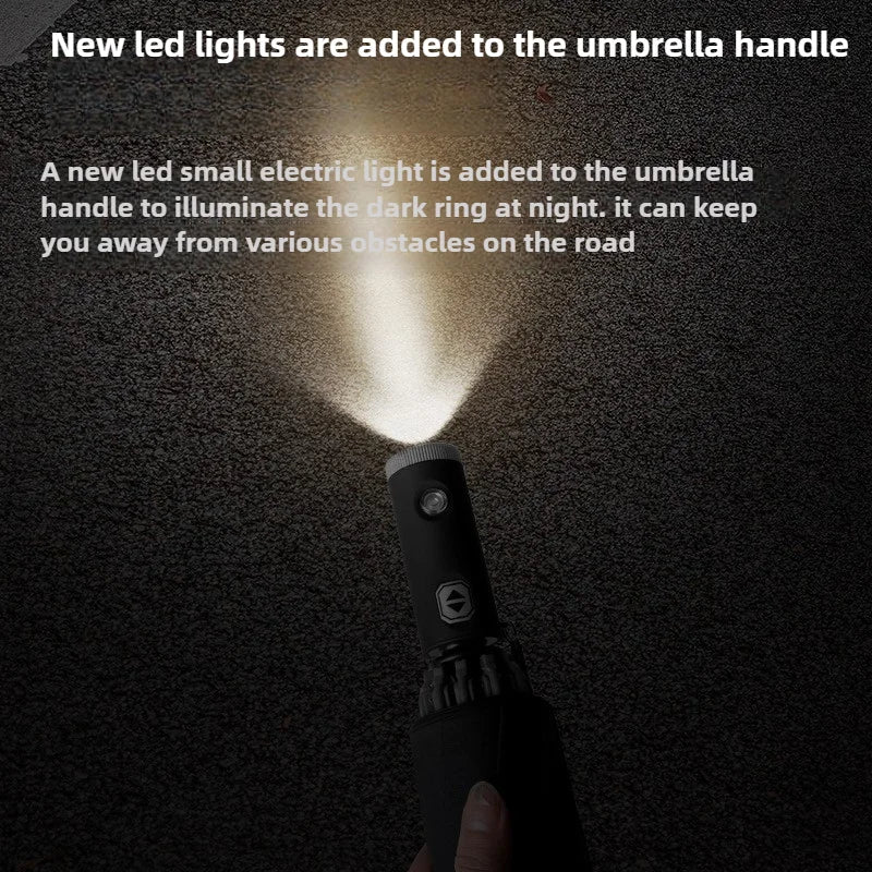 Built In Flashlight Fully Automatic LED Umbrella 10 Rib Windproof UV Sun Rain Protection Waterproof Reflective Canopy for Safety