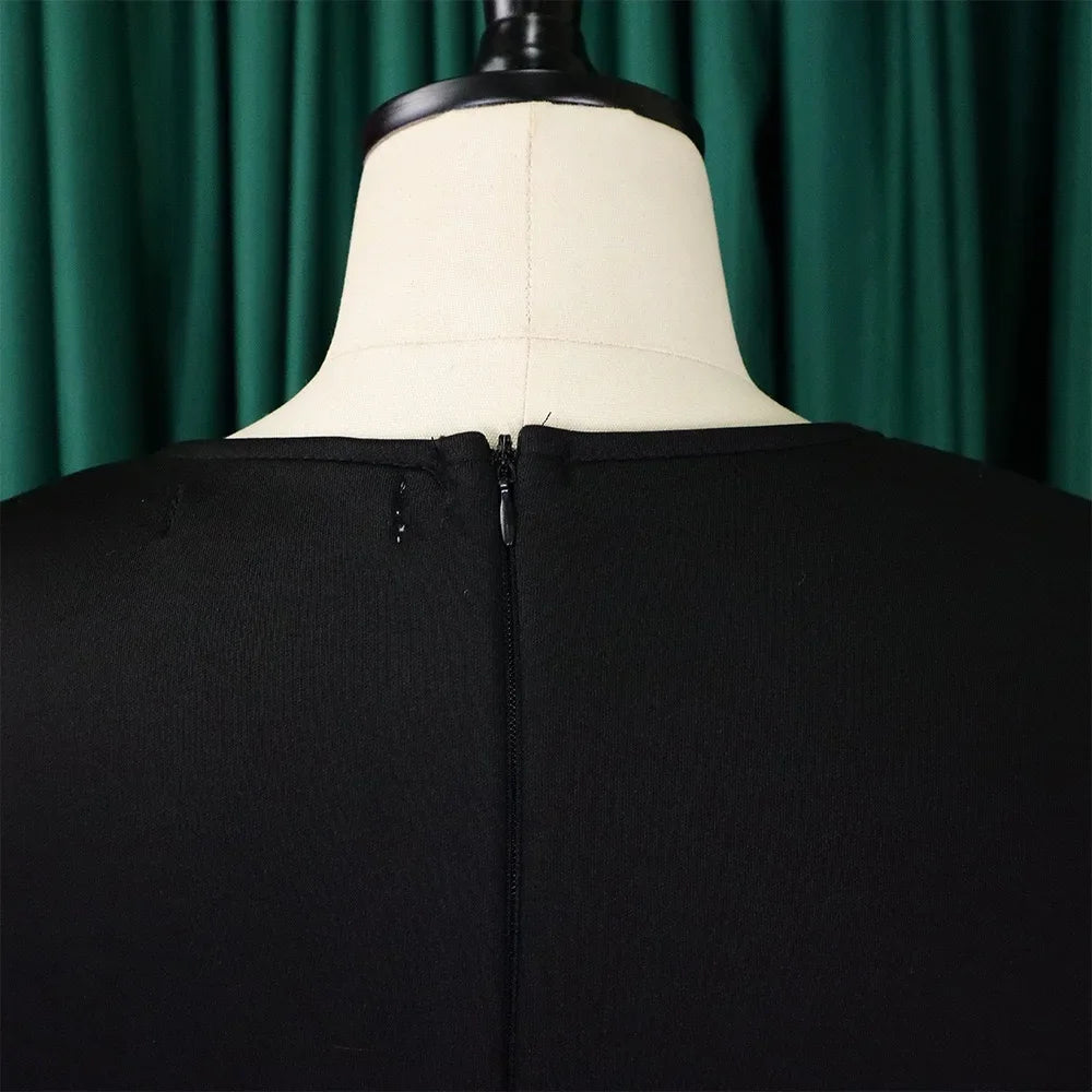 Elegant Dresses for Woman 2024 O Neck Short Sleeve High Waisted Pleated Mid Calf Luxury Female Birthday Party Dinner Vestidos