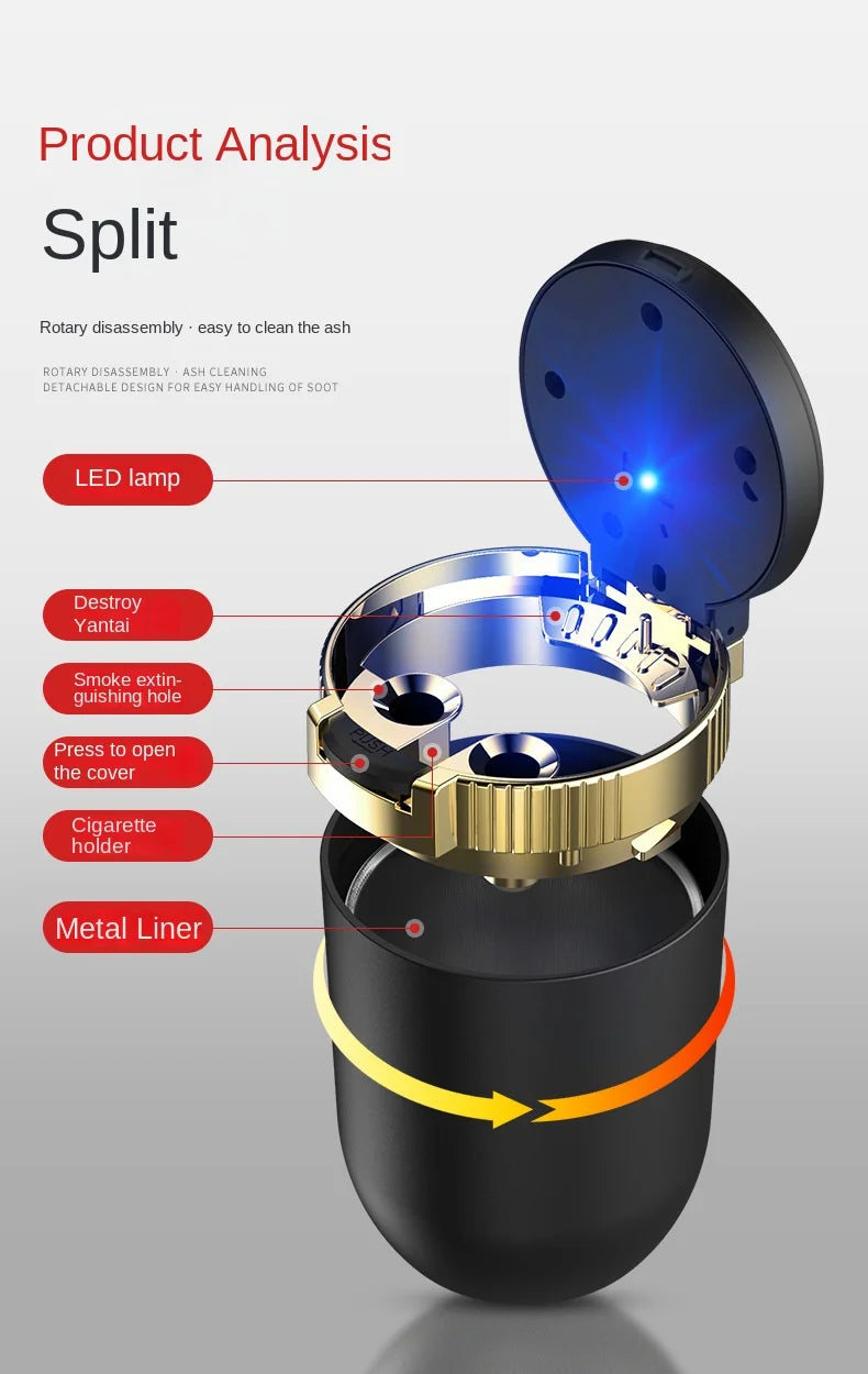 Car Ashtray Creative Personality Car Ashtray with Lid LED Light Dual Use in Car and Home Ashtray